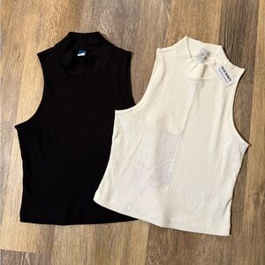 Old Navy Women's Sleeveless Ribbed Tops - Black and White